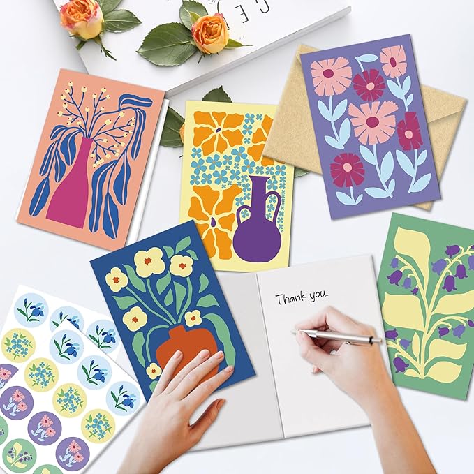 24 Pack Floral Greeting Cards with Envelopes, Floral Blank Note Cards Set for All Occasions, Boxed 8 Floral Designs Cards for Thank You, Birthday, Wedding, Condolence, Invitation, etc.