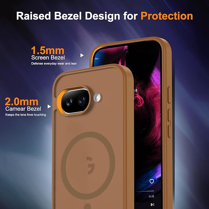 Compatible with Google Pixel 9A Case with Magnetic [Compatible with Mag-Safe][Military Grade Drop Protection] Slim Translucent Matte Phone Case with Anti-Fingerprint Tech, Brown