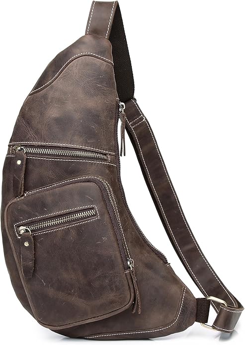 Genuine Leather Sling Bag for Men Women Backpack Chest Shoulder Satchel Crossbody Bags Casual Outdoor Daypack