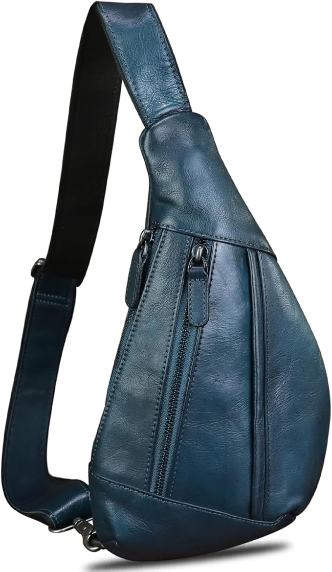 LRTO Genuine Leather Sling Bag for Men and Women Vintage Real Leather Crossbody Chest Bags Backpack Purse for Travel Hiking