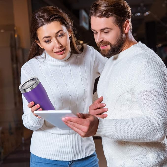 DOMICARE 20oz Tumbler with Lid Stainless Steel Tumblers Bulk, Double Wall Vacuum Insulated Coffee Travel Mug Powder Coated Tumbler, 8 Pack Purple