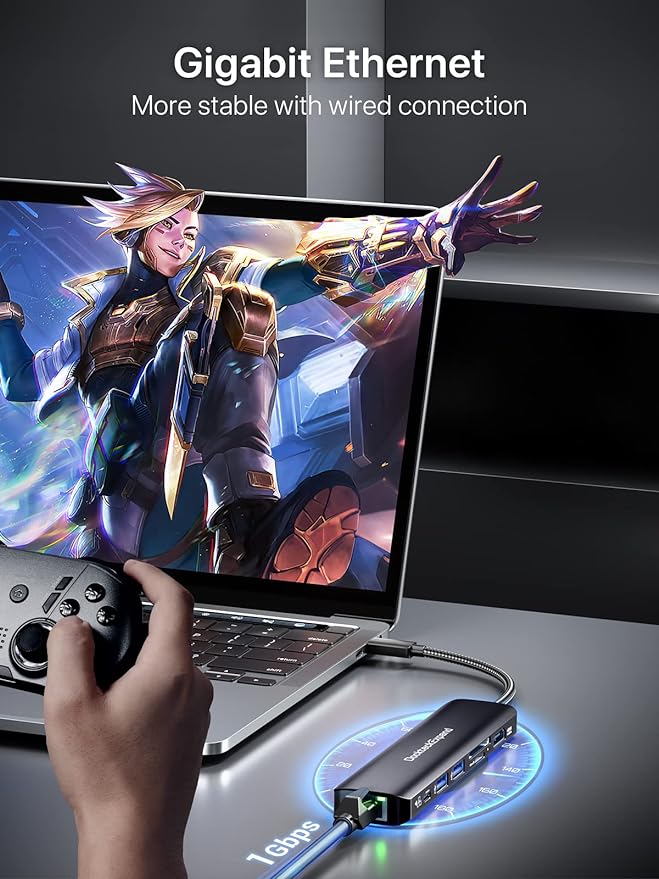 USB C Hub Multiport Adapter, DockteckExpand USB C Dongle 7 in 1 with 4K 60Hz HDMI Port, 1Gbps Ethernet, 100W PD, 2 USB 3.0 Ports, SD/TF Card Reader for MacBook iPad HP Dell XPS and More