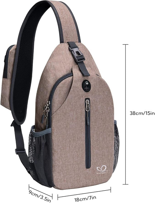 WATERFLY Crossbody Sling Backpack Sling Bag Travel Hiking Chest Bags Daypack (Flaxen)