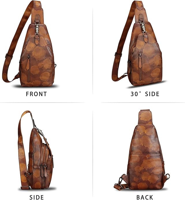 Genuine Leather Sling Bag for Women and Men Vintage Handmade Leather Sling Backpack Fashion Crossbody Bag Chest Purse