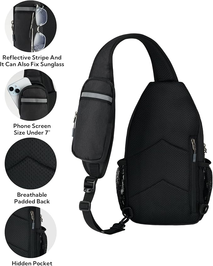 WATERFLY RFID Crossbody Sling Backpack Sling Bag Travel Hiking Chest Bag Daypack