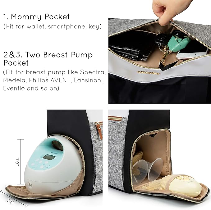 mommore Breast Pump Bag Diaper Tote Bag with 15 Inch Laptop Sleeve Fit Most Breast Pumps Like Medela, Spectra S1,S2, Evenflo