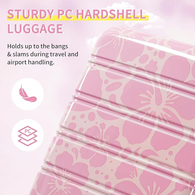 Merax Luggage Sets 3 Piece, Hardside Suitcase Set with Spinner Wheels, Lightweight Printing Luggage Carry on,20+24+28 IN,Pink