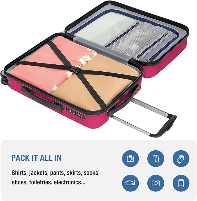 KYME Carry On Luggage 22x14x9 Airline Approved with TSA Lock Hard Shell Carry On Suitcase Lightweight Suitcases with Wheels Small Luggage for Men Women,Carry-On 20 Inch,Magenta