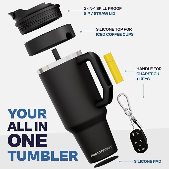 Frost Buddy Thicc Buddy - 50 oz Stainless Steel Vacuum Insulated Tumbler with Lid and Straw for Water - Travel Mug Cupholder Friendly - Gifts for Women Men Him Her (Charcoal)