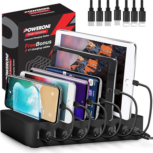 USB Charging Station 6-Ports - Fast Charging Station for Multiple Devices Apple - Multi Device Charger Station Dock - Compatible with Apple iPad, iPhone, Android, and Tablet