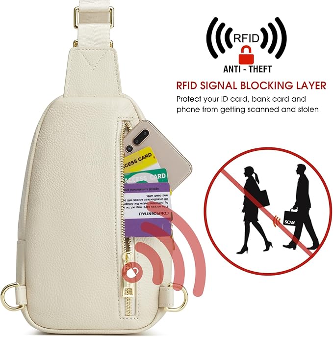 Kattee Sling Crossbody Bag for Women, Leather Fanny Pack Crossbody Sling Bags, RFID Purse Chest Bag Small Daypack for Women