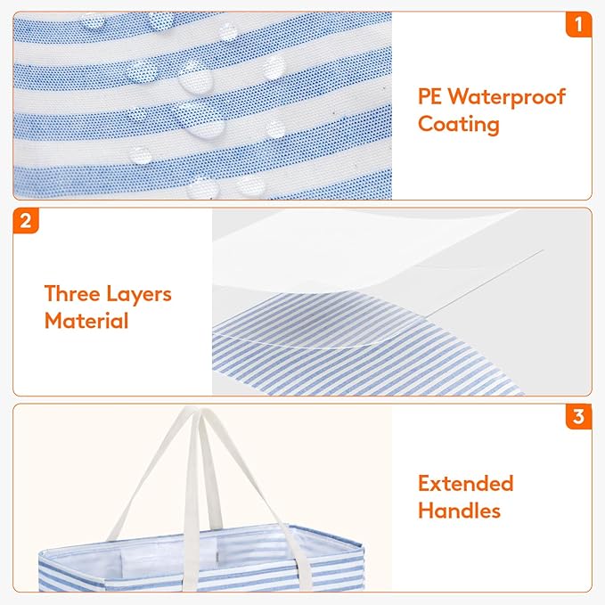 Lifewit Extra Large Tote Bag, Reusable Grocery Bags with Metal Wire Frame and Handles, Standing Utility Foldable Shopping Bags for Storage, Picnics, Beach, Pool, Laundry, Car, Camping, 1 Pack, Blue