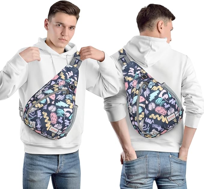 ZOMAKE Sling Bag,Small Crossbody Sling Backpack,Water Resistant Shoulder Daypack for Travel,Anti Thief Chest Bag for Hiking(Graffiti Black)