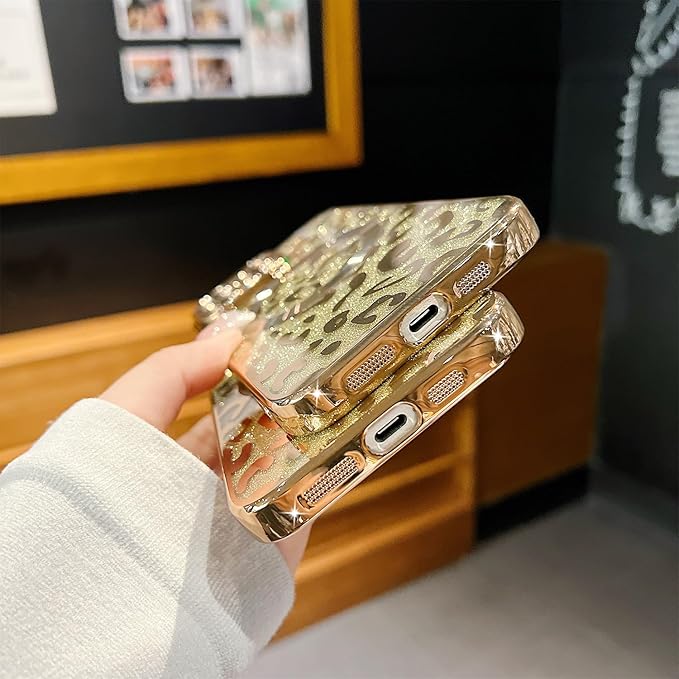 for iPhone 14 Pro Max Case Magnetic,Soft Cute Luxury Leopard Cheetah Pattern Plating Glitter Bling Phone Case Compatible with MagSafe Clear Shockproof Back Cover for Women Girl 6.7"-Gold