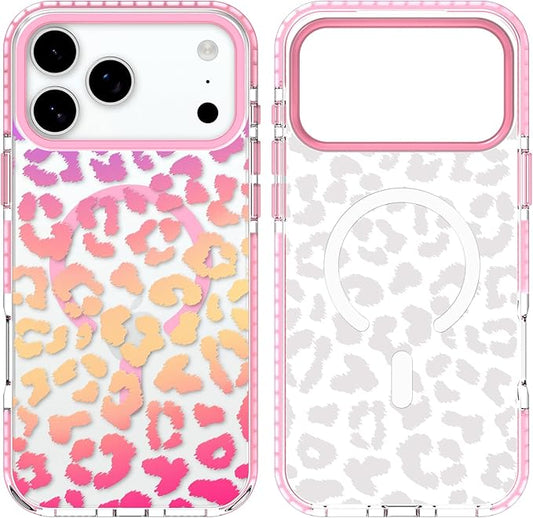 SAKUULO Magnetic for iPhone 17 Pro Max Case with Screen Protector [Compatible with MagSafe] Colourful Leopard Print Pattern Wireless Charge Strengthen Protection Cover Colourful Leopard (6.9")