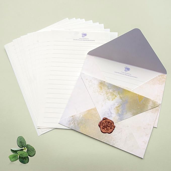 Tuhangcc Stationary Paper Set Minimalism- Hand Blended Colors,12 Envelopes (4x6 in) & 24 Lined Paper for Wedding Love Letters, Invitations, Anniversaries (Champagne Gold)