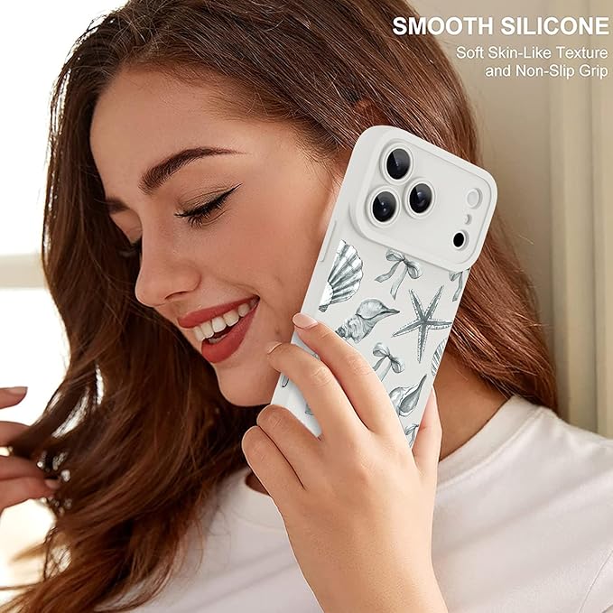 ZIYE Designed for Phone 17 Pro Case White Seashell Bow Pattern with Camera Protection,Soft TPU Silicone Rubber Protective Cover Cute Design Cases Compatible with Phone 17 Pro 6.3 Inch