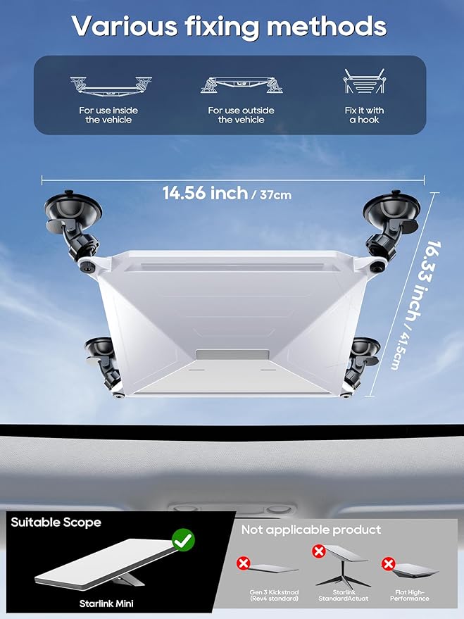 Starlink Mini Mount, Secure Satellite Strong Suction Cup Mounting Kit for Sunroof Window, Stable Signal Case for Car RVs, Vans, Boat, Yachts, Trucks-White