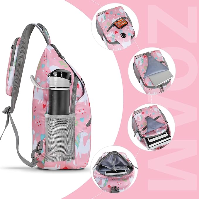 ZOMAKE Sling Bag,Small Crossbody Sling Backpack,Water Resistant Shoulder Daypack for Travel,Anti Thief Chest Bag for Hiking(Unicorn Pink)