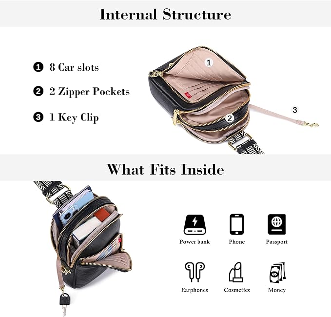 INICAT RFID Blocking Sling Bag Leather Crossbody Bags for Women Fanny Pack Cross Body for Woman Chest Bag for Travel 1.9L