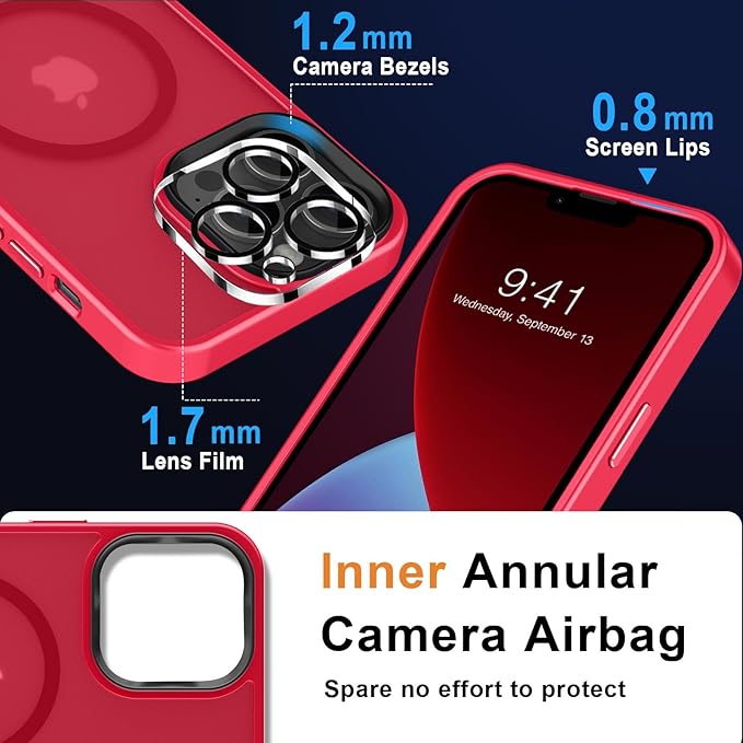 MOCCA Strong Magnetic for iPhone 13 Pro Max Case,[Compatible with Magsafe][Glass Screen Protector+Camera Lens Protector] Slim Thin Shockproof Cover Phone Case for iPhone 13 Pro Max 6.7", Red