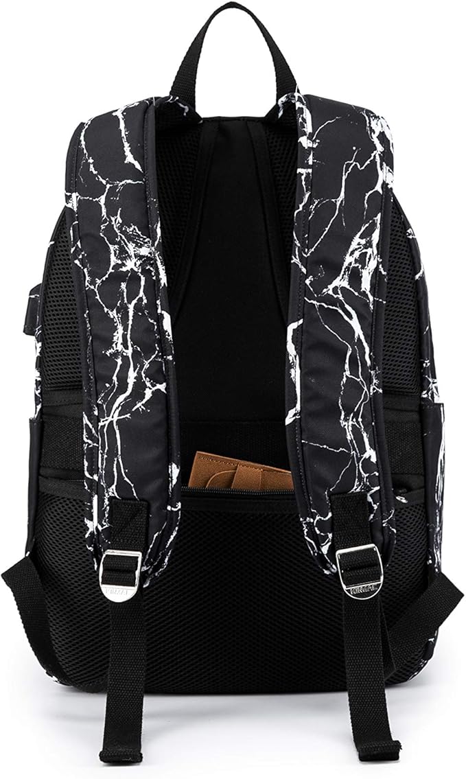 Kinmac Water Resistant Laptop Travel Outdoor Backpack with USB Charging Port for 13 inch 14 inch and 15.6 inch Laptop (Black Marble)