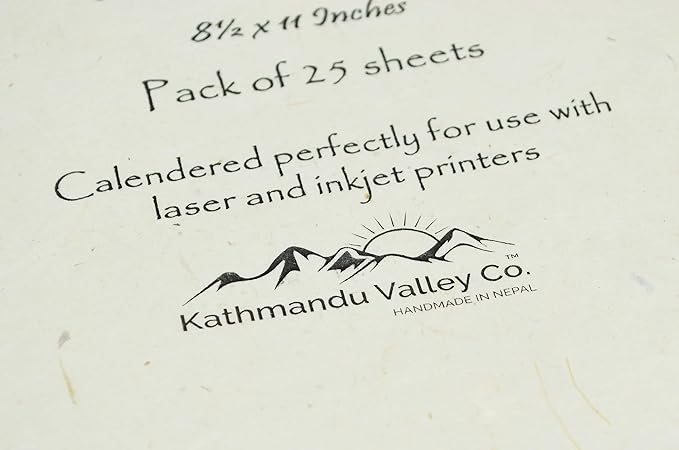Handmade Lokta Laser and Inkjet Printer Paper with Deckle Edge 8.5x11 Inch Vintage Decorative Specialty Printing Paper (25 Sheets, Natural)