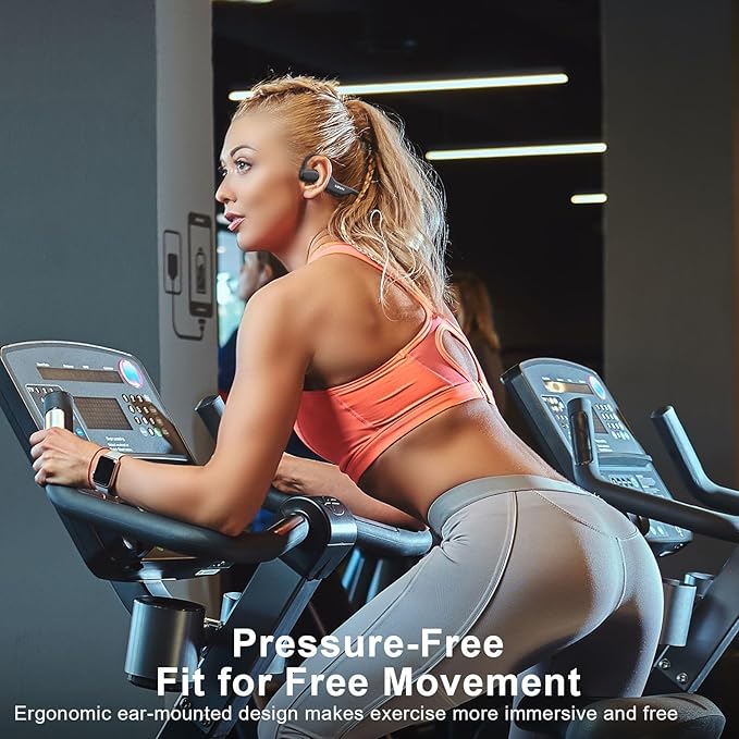 LEVN Open Ear Headphones, Bone Conduction Running Headphones Bluetooth 5.3, 14H Battery Sweatproof & Water-Resistant, Wireless with Built-in Mic for Cycling, Workout, Gift