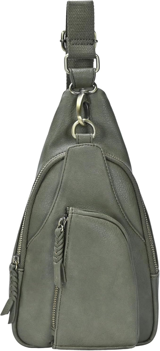 Antik Kraft Tasha Crossbody Sling (Moss) | Vegan Leather Crossbody Bag for Women with 16-20" Strap | Sling Bags for Women with Durable Antique Brass Hardware | 7in x 2.5in x 12.5in |