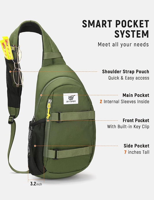 SKYSPER Sling Bag Anti-Theft RFID Crossbody Bag Travel Cross Body Backpack Shoulder Hiking Sling Daypack(Armygreen)