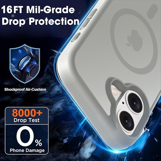 MOCCA Strong Magnetic for iPhone 16 Case, [Compatible with Magsafe][16FT Mil-Grade Drop Protection] Slim Thin Translucent Matte Protective Cover Case for iPhone 16 Phone Case 6.1", Titanium Gray
