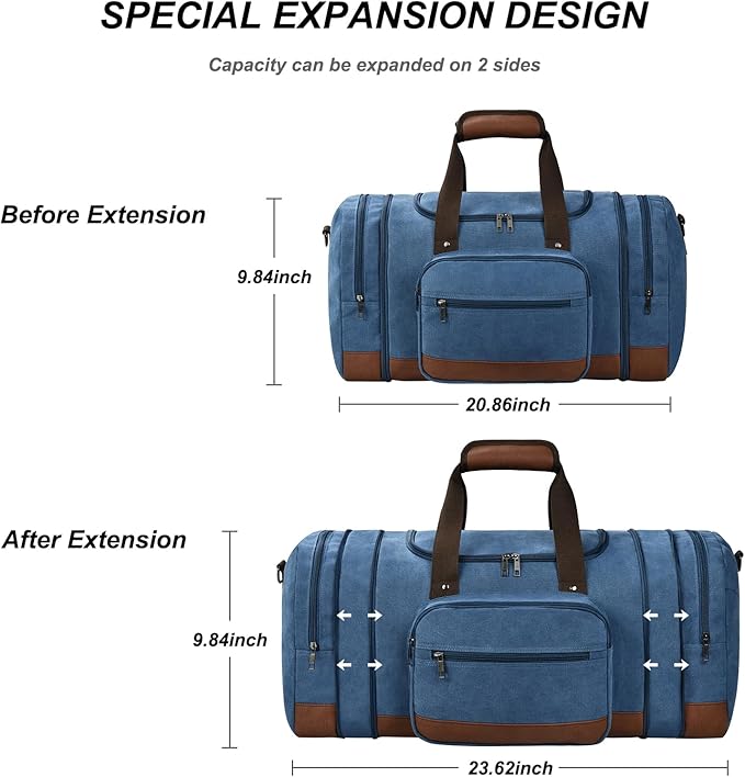 Litvyak Duffle Bag for Travel, 50L Canvas Travel Duffel Bags Overnight Weekend Gym Carry On Luggage Bag for Men & Women(Blue)
