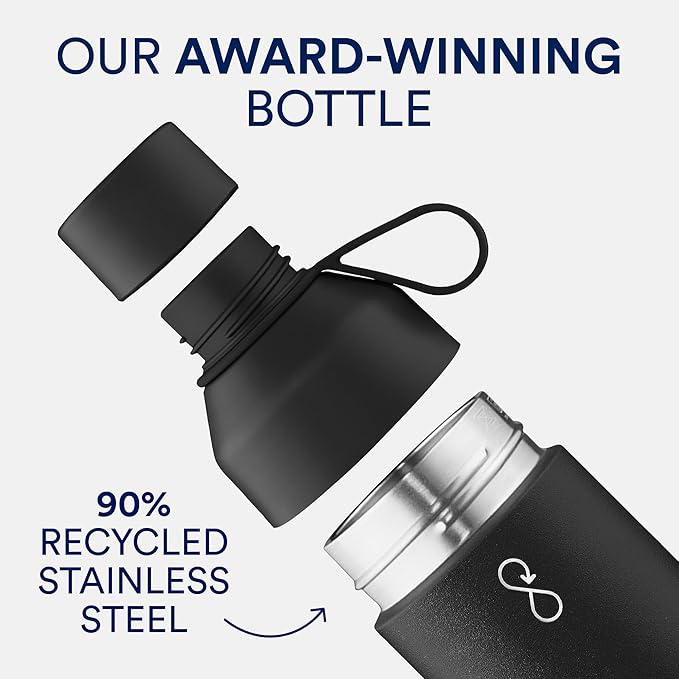 Ocean Bottle Original 25 oz | Stainless Steel Water Bottle | Reusable & Sustainable | Keeps Drinks Cold & Hot | Eco Friendly Gift (Obsidian Black)