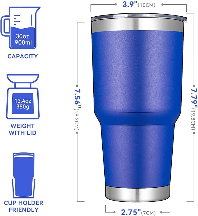 DOMICARE 30oz Tumbler Bulk with Lid and Straw, Double Wall Travel Coffee Mug, Insulated Vacuum Stainless Steel Tumblers, Powder Coated Tumbler Cup (Dark Blue, 8)