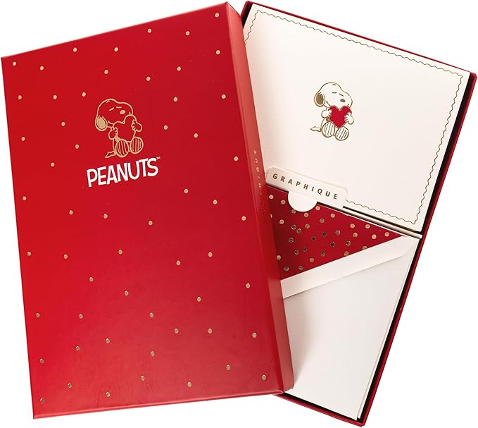 Graphique Peanuts Designer Cards Luxe Collection, Gold Foil Embossed Stationary Boxed Set, 10 Blank Cards with 11 Envelopes, All Occasion Greetings, 5.25" x 3.8"