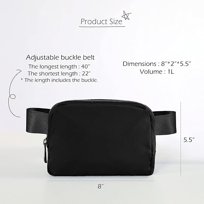 ODODOS Unisex Mini Belt Bag with Adjustable Strap Small Fanny Pack for Workout Running Traveling Hiking, Black
