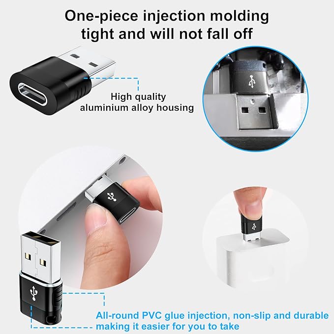 USB to USB C Adapter 6 Pack,USB to Type C Adapter,USBC Female to USBA Male OTG Adaptor, USBC Converter for iPhone 16 15 14,MacBook Pro,iPad,Samsung Galaxy,Black