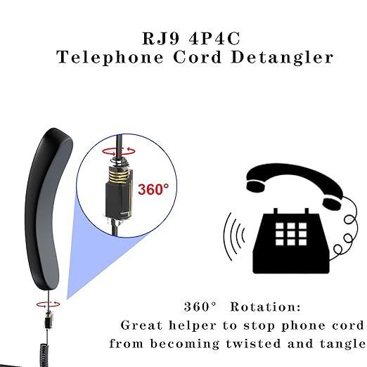Telephone Cord Detangler, Anti-Tangle Telephone Handset Cable 360 Degree Rotating Landline Swivel Cord Untangler Black (10)