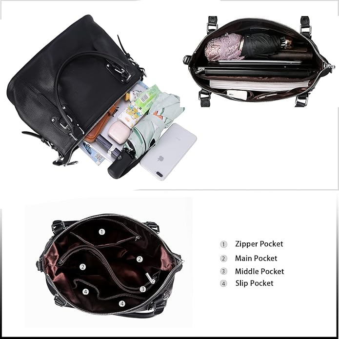 HESHE Genuine Leather Purses and Handbags for Women Tote Shoulder Bag Satchel Purse Top Handle Bags Hobo Crossbody Purse