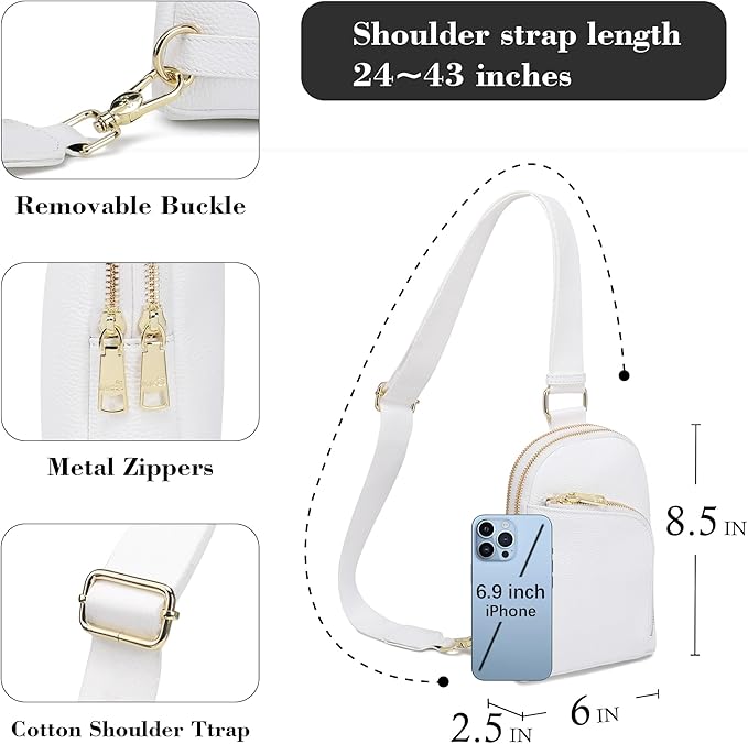 INICAT RFID Blocking Sling Bag Leather Crossbody Bags for Women Fanny Pack Cross Body for Woman Chest Bag for Travel 1.9L