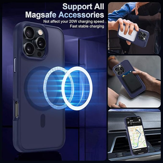 MOCCA Strong Magnetic for iPhone 16 Pro Phone Case, [Compatible with Magsafe][16FT Mil-Grade Drop Protection] Slim Thin Translucent Matte Protective Cover Case for iPhone 16 Pro Case, Deep Blue