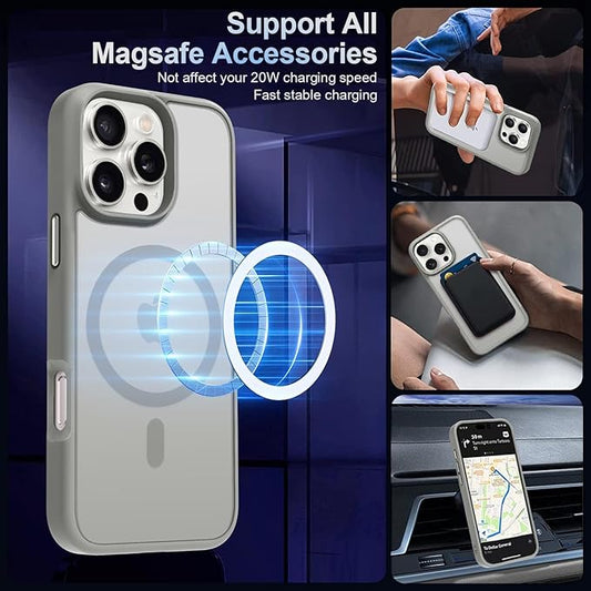 MOCCA Strong Magnetic for iPhone 16 Pro Max Phone Case, [Compatible with Magsafe][16FT Mil-Grade Drop Protection] Slim Translucent Matte Protective Cover Case for iPhone 16 Pro Max Case, Titanium Gray