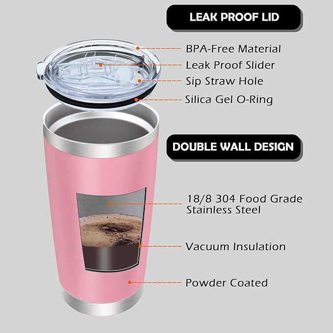 20oz Tumbler Bulk Stainless Steel Tumblers with Lid Vacuum Insulated Double Wall Travel Coffee Mug Powder Coated Tumbler Cup for Hot and Cold Drinks(Pink, 6 pack)