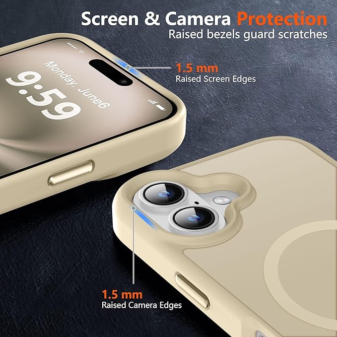 MOCCA Strong Magnetic for iPhone 16 Case, [Compatible with Magsafe][16FT Mil-Grade Drop Protection] Slim Thin Translucent Matte Protective Cover Case for iPhone 16 Phone Case 6.1", Light Gold