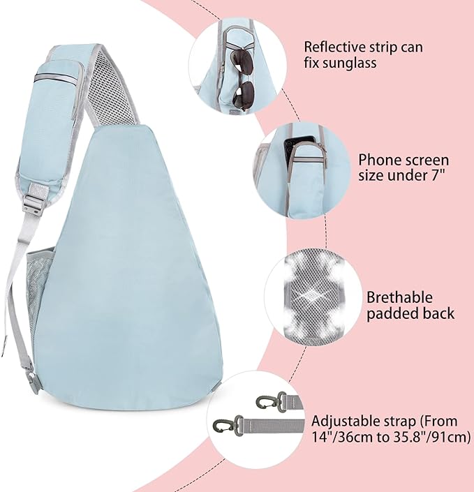 ZOMAKE Sling Bag,Small Crossbody Sling Backpack,Water Resistant Shoulder Daypack for Travel,Anti Thief Chest Bag for Hiking(Grey,Light Pink)