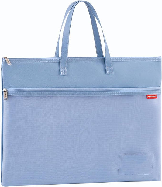 Pendancy Mesh Zipper Pouch A3 Size, Large Double Pocket Waterproof File Bag with Handle, 13x17 in Foldable Document Storage for Puzzle Project/Cross Stitch/Travel/Office（Advanced Blue）