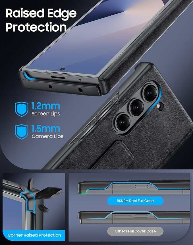 for Samsung Galaxy Z Fold 6 Case with Hand Strap & Kickstand & Hinge Protection, Ultra Slim Skin Feel Pattern Printing Full Body Shockproof Phone Case for Z Fold 6, No Screen Protector (Vintage Black)