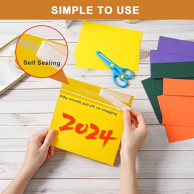 100 Packs 10 Assorted Colors Blank Cards and Envelopes 5 x 7 Heavyweight Single Panel Cardstock and A7 Envelopes Printable Self Seal for DIY Wedding Invitations, Thank You Cards, Baby Shower