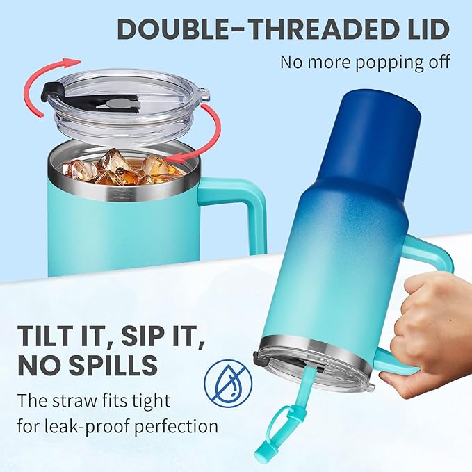 BENZZO 40 oz Tumbler with Handle and Straw Lid Travel Mugs Insulated for Hot and Cold Water Bottle Stainless Steel Coffee Cups