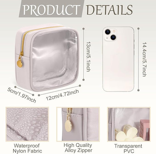 Kacctyen 12 Pcs Mini Makeup Bag Nylon Small Pouch for Purse Mini Square Nylon Pouch with Zipper Small Cosmetic Travel Makeup Bag Purse Organizer for Women(Morandi Color,Translucent)